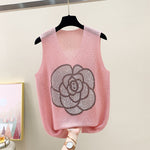 Hot Drilling Ice Silk Camisole for Women's Summer New Knitting Bright Silk Backing Loose Cami Casual Cute Tops Women