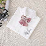 Women White Blouses Shirts Short Sleeve Print Rabbit Lapel 2023 Summer Tops Female Clothing Preppy Style JK Uniform Blusas