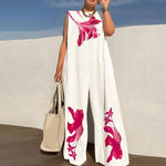 Wide Leg Pants Loose Fit Jumpsuits Women Summer O-Neck Sleeveless Printing Playsuits Patchwork Loungewear Rompers Dropshipping
