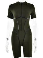 FQLWL Green Sexy Bodycon Long Sleeve Party Jumpsuits Summer Outfit Women 2023 Black Short Sleeve Rompers Casual Activewear