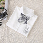 Women White Blouses Shirts Short Sleeve Print Rabbit Lapel 2023 Summer Tops Female Clothing Preppy Style JK Uniform Blusas