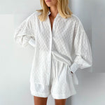 2023 New Beach Shirt Shorts Two-Piece Set Women Summer Casual Tracksuit Female Loose Long Sleeve Top Suit Lounge Wear Homewear