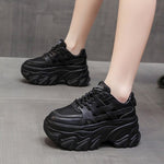 Autumn Women Chunky Sneakers Breathable Leather Casual Shoes 8CM Wedge Heels Platform Shoes Chaussures Femme Sports Dad Shoes