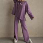 Winter Oversized Long Sleeve Women Knitted Tracksuits Wide Leg Pants Ladies Outfit Loungewear Streetwear Elegant Female 2 Piece