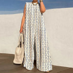 Wide Leg Pants Loose Fit Jumpsuits Women Summer O-Neck Sleeveless Printing Playsuits Patchwork Loungewear Rompers Dropshipping