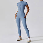 NCLAGEN Zipper Short Sleeve Pants Yoga Jumpsuit For Women Fitness Gym Workout Quick Dry Breathable High Elastic Tracksuit
