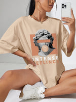 INTENSE FEELINGS Street Hip Hop Female T-Shirts Loose Oversize Short Sleeve 100% Cotton Soft Tops Summer Breathable Tee Clothing
