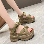Summer High Platform Women Sandals 9CM Wedge Heels Bowknot Slipper Fashion 2023 Outside Chunky Sandals Beach Casual Slides Woman