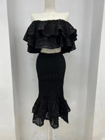 Western style, heavy industry, embroidery, hollowed-out ruffled one-word collar jacket, high elastic and slim fishtail overskirt