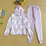 Fashion Autumn Women 2 Pieces Sets Casual Letter Print Patchwork Loose Knitted Sweater Sports Harlan Pants Suits Spring
