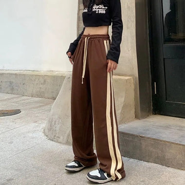 Zoki Striped Wide Leg Pants Women Harajuku Oversize Loose 4Xl Sweatpants Fashion Bf Lace Up Students Casual Straight Trousers