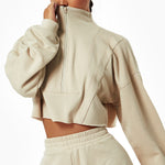 NCLAGEN Long Sleeve Sports Sweater Women Loose Fashion Stand Collar Zipper Crop Top Gym Training Casual Outdoor Running Blouse