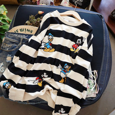 Disney Women White Hoodies Sweatshirt Embroidery Mickey Donald Duck Tracksuit Sports Sweatshirt Japanese Casual Loose Jumper