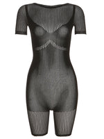 Kliou Knitted Hollow Out Playsuits Women Solid Sexy See Through Casual Short Sleeve O-neck Skinny Romper Female Concise Clothing