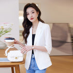 #5262 Summer White Pink Yellow Short Blazer Coat Women Single Button Sexy Thin Office Blazer Female Slim Pockets Korean Style