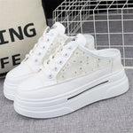 Baotou Semi-slippers Women's Summer New Outer Wear Embroidery Mesh Breathable Slip-on  Increase 8cm Sandals Sneakers