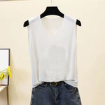 Hot Drilling Ice Silk Camisole for Women's Summer New Knitting Bright Silk Backing Loose Cami Casual Cute Tops Women