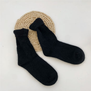 Solid Rabbit Hair Woman Socks Winter Thick Warmer Long Socks Japanese Kawaii Cute Thermal Cashmere Christmas Sock New Year Gifts