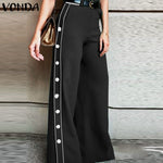 VONDA Elegant Long Trousers Wide Leg Pants Women 2023 Summer Side Buttons Down Casual Solid High Waist Streetwear Pantalon Femme