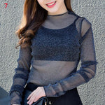 Female Leisure Women Mesh Top Long Sleeve See Through Lace T-shirts Sexy Transparent Fishnet Tops Clubwear Tee Shirts