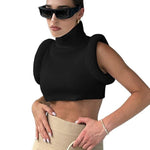 Weird Puss Feather Spliced Women Crop Tops Sleeveless Turtleneck Sexy Basic Vest Summer Hipsters High Street Y2K Rave Partywear