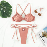 Women Bikini Set 2023 Solid Triangle Chest Pad Swimwear Top Sexy Thong 2 Piece Bandage Cross Swimsuit for Swimming Surfing