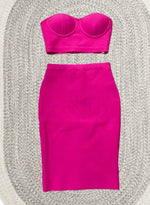 Top Quality Purple Celebrity Two Pieces Set Strapless Knee Length Rayon Bandage Dress Cocktail Party Dress Vestidos