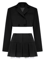 Taruxy Casual Two Piece Sets Women's Fall Outfits 2022 New Black Matching Sets With Skirt And Blazer Cropped Top Suit For Women