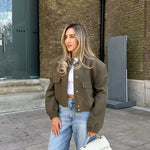 Ladies Vintage Solid Short Bomber Autumn Winter Jacket Women Coat With Pockets Outerwear Outfits Chic Tops Women Coat Female