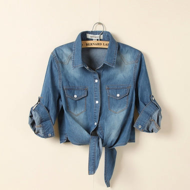 Classic Tokyo Edge Denim Bodycon Overlay Asymmetrical Slim Fit Shirt