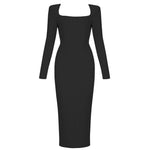 CIEMIILI Women 2022 Summer Bandage Dress Sexy Long Sleeve Pink Bodycon Elegant Club Celebrity Runway Evening Midi Party Dresses