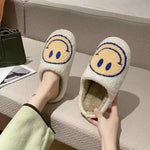 ASIFN winter Women Fluffy Fur Slippers Big Smile Floor Short Plush Fleece Flat For Couples Black Ladies Shoes Indoor Slippers