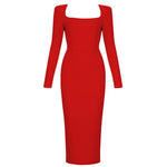 CIEMIILI Women 2022 Summer Bandage Dress Sexy Long Sleeve Pink Bodycon Elegant Club Celebrity Runway Evening Midi Party Dresses