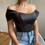 Artsu Women Satin Sexy Off Shoulder Bodycon Corset Crop Tops Ladies Solid Color Skinny Tunic Tube Tops Party Clothes