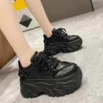 Autumn Women Chunky Sneakers Breathable Leather Casual Shoes 8CM Wedge Heels Platform Shoes Chaussures Femme Sports Dad Shoes