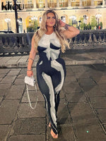 Kliou 3D Body Print Two Piece Set Women Hipster Stunning Sleeveless O-neck Vest + High Waist Skinny Pants Female Matched Outfits