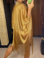 Sexy Fringe Tassel Mesh Sheer Shiny Knitted Tunic Beach Cover Up Cover-ups Beach Dress Beach Wear Beachwear Female Women V3321