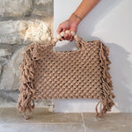 Crochet boho chic Summer fringe beach bag Macrame Tote handbag Beige blue market bag Vintage Style