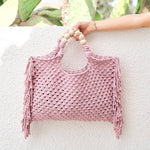 Crochet boho chic Summer fringe beach bag Macrame Tote handbag Beige blue market bag Vintage Style