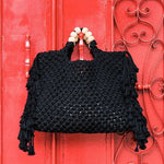 Crochet boho chic Summer fringe beach bag Macrame Tote handbag Beige blue market bag Vintage Style