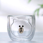 Cute Bear Whisky Glass Cup Double Wall Milk Coffee Mug Insulated Animal Double-layer Espresso Water Cups Christmas Festival Gift