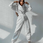 Fashion Elegant Hoodies Jumpsuit Women Casual Overalls Romper Fall Winter Solid Hooded Jumpsuits Sportwear Rompers Tracksuits