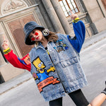 Jeans Jacket Outerwear Autumn Fashion Cartoon Sequin Print Long Sleeve Jackets Coat Loose Streetwear Female Denim Jacket Women