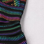 High Quality Celebrity Colorful Striped Foiling Print Rayon Bandage Dress Bodycon Evening Party Dress