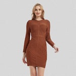 CIEMIILI New Summer Women Bandage Mini Dress Sexy Full Sleeve O Neck Back Zip Bodycon Celebrity Club Party Dress Vestidos