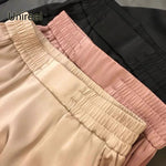 Unireal 2022 Summer Women Harem Pants High Waist Casual Cropped Trousers Pink Champange Elegant Lady Loose Satin Pants