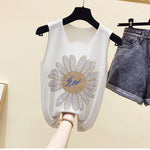 Plus Size Diamond-studded Camisole Women's Summer Loose Short Sleeveless Versatile V-neck Bottoming Shirt Tank Top Women