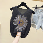 Plus Size Diamond-studded Camisole Women's Summer Loose Short Sleeveless Versatile V-neck Bottoming Shirt Tank Top Women