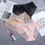 3Pcs/Lot Lace Women's Panties Sets Ice Silk Seamless Underwear Female Transparent  Briefs Mid-Rise Lady Panty Woman Lingerie