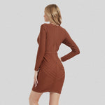 CIEMIILI New Summer Women Bandage Mini Dress Sexy Full Sleeve O Neck Back Zip Bodycon Celebrity Club Party Dress Vestidos